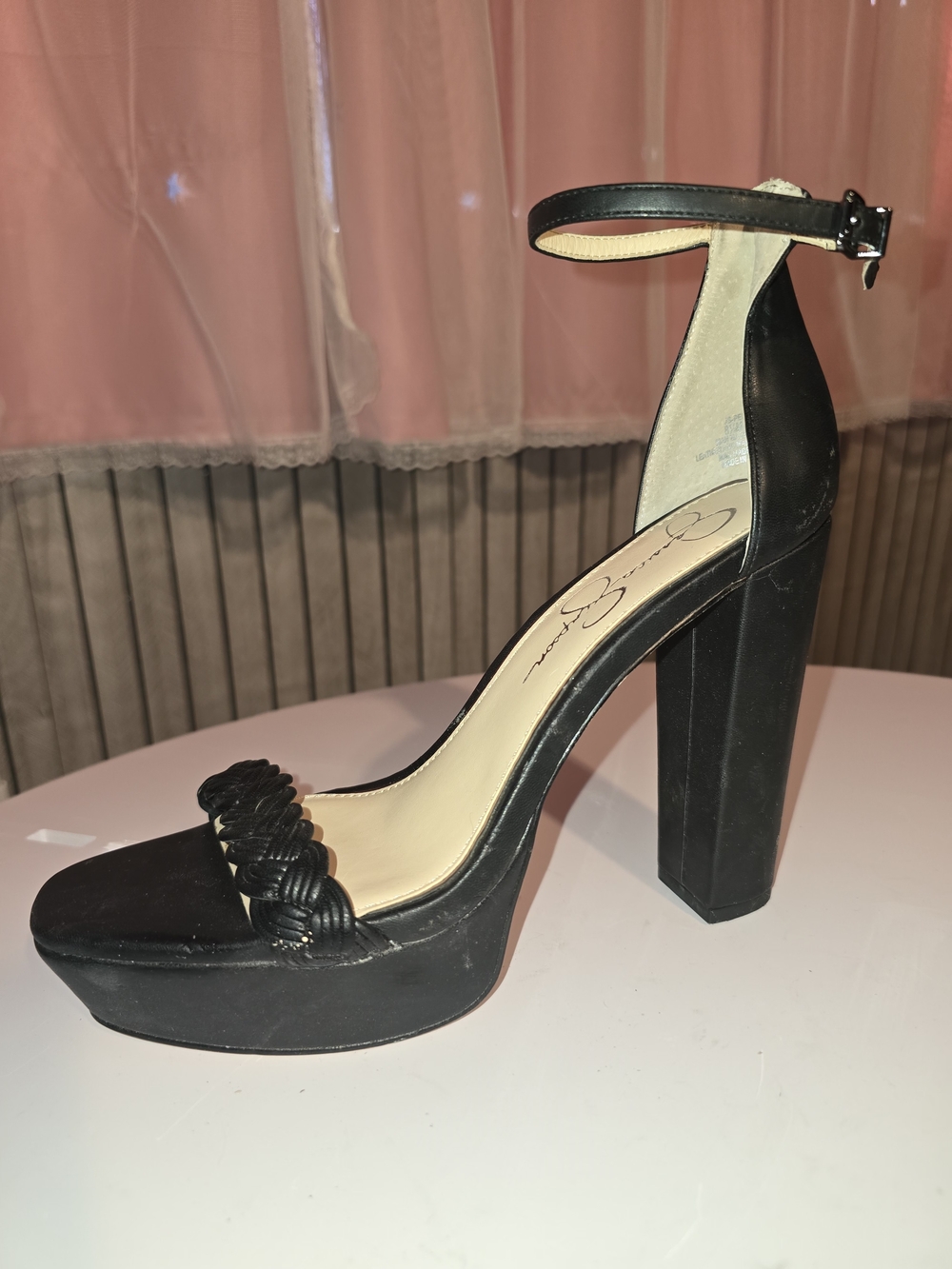 Jessica Simpson Black Braided Front Platform Ankle-Strap Heels